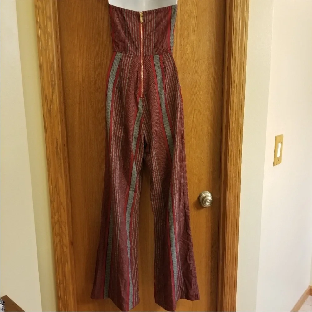 Striped Red and Gray Jumpsuit - Picture 2 of 4